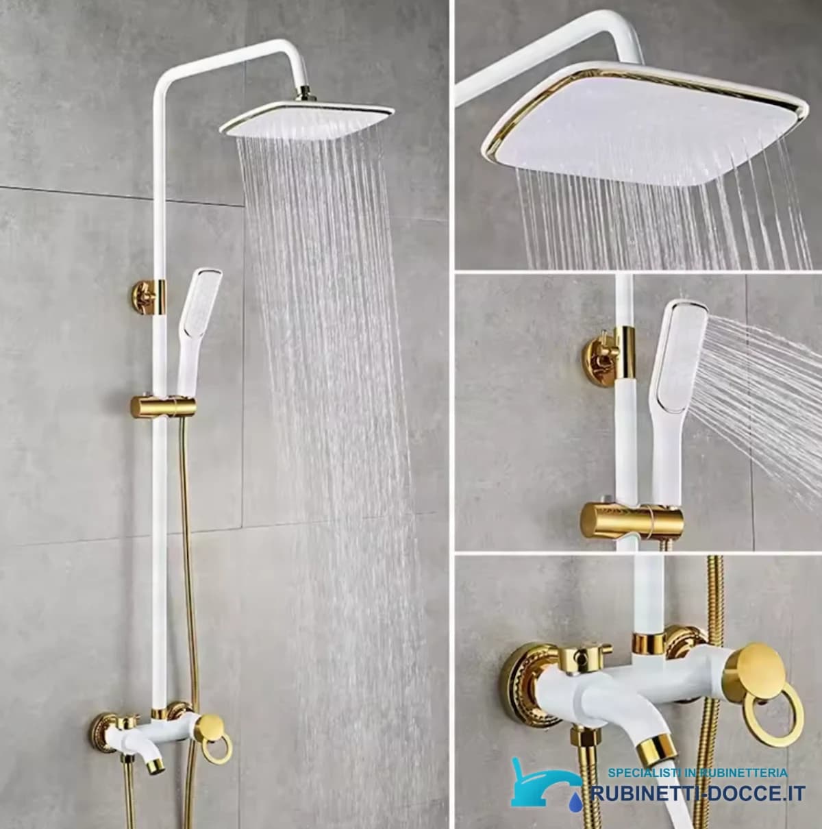 Sistema doccia a parete EYN BSE1250 bianco lucido con dettagli color oro