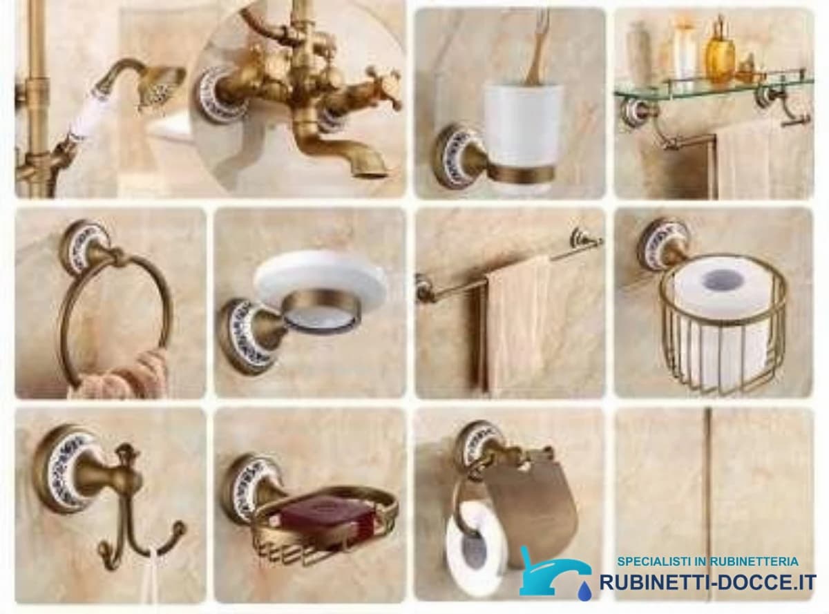 Accessori da bagno EYN AQD1523 in più finiture con dettagli in ceramica