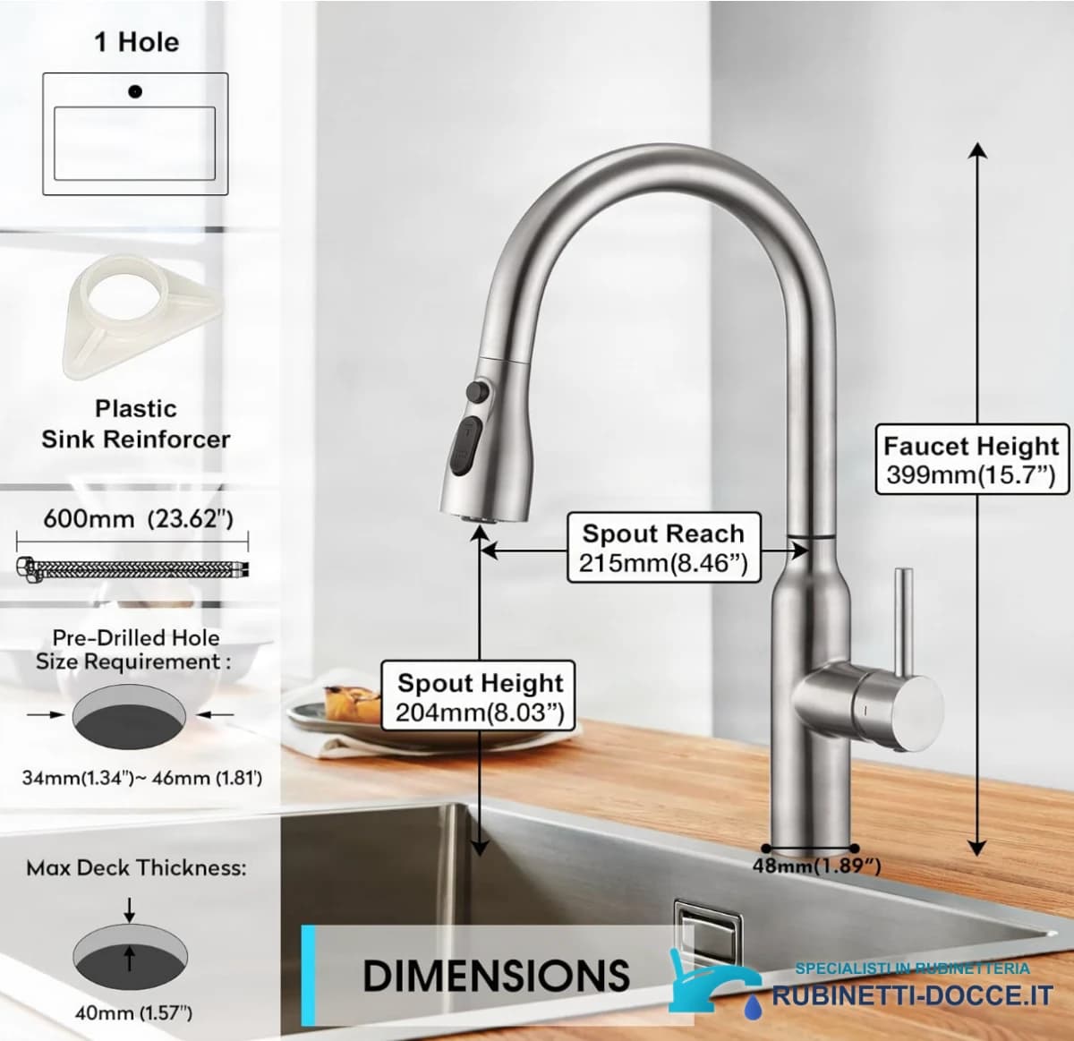 Dimensioni BKS1299: altezza 399 mm e sporgenza 215 mm