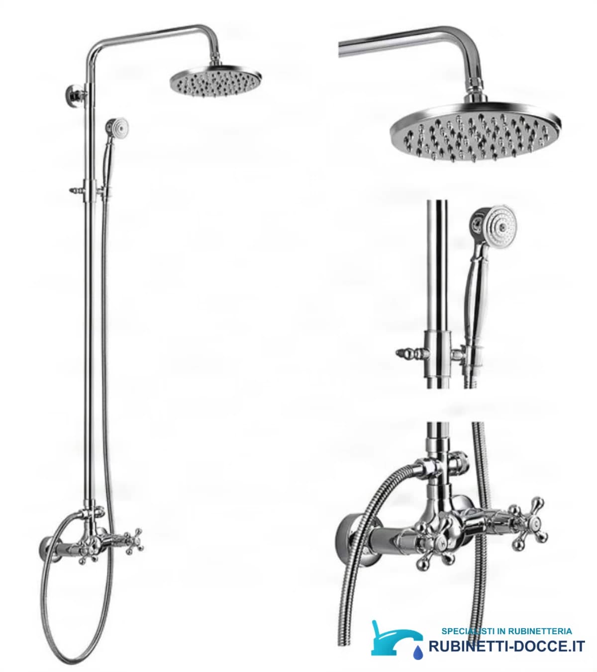 Sistema doccia TN1700 da esterno in ottone con LED, getti multipli e finiture multiple