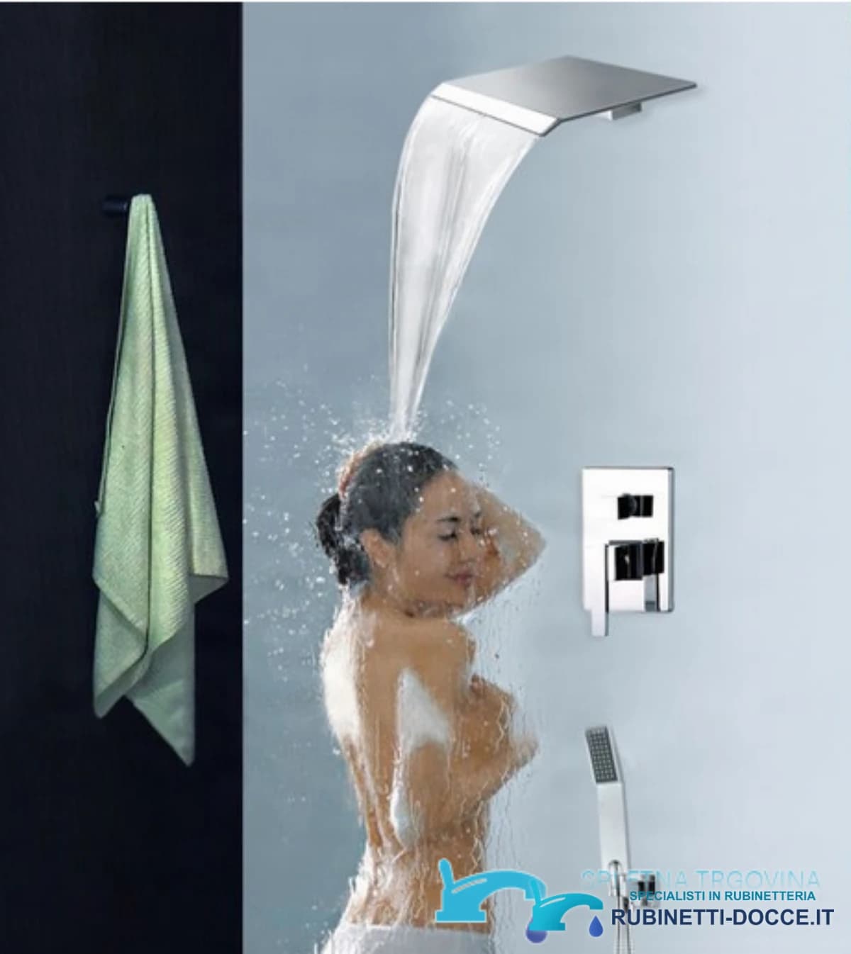 Sistema doccia da incasso PT69359 con funzione cascata in cromo lucido