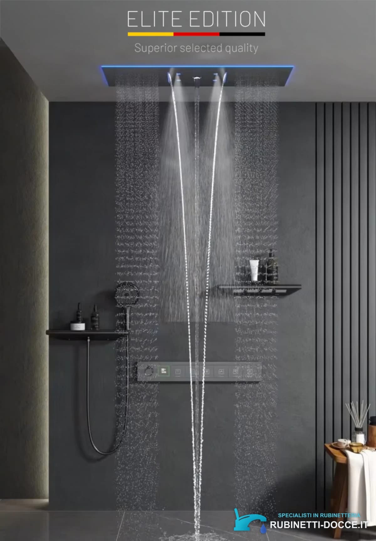 Sistema doccia termostatico a incasso ELITE EDITION BCS1045 a 6 funzioni, in argento satinato e altre varianti di colore