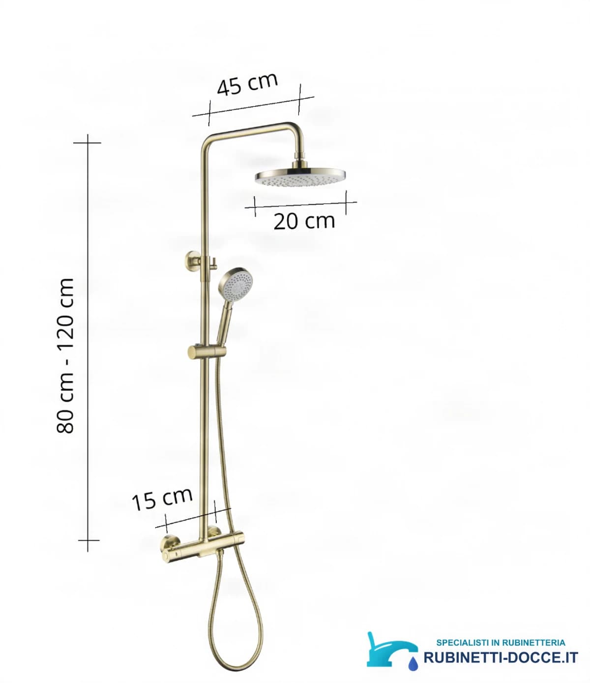 Disegno tecnico sistema doccia esterno GT2251 (80-120 cm, soffione 20 cm)