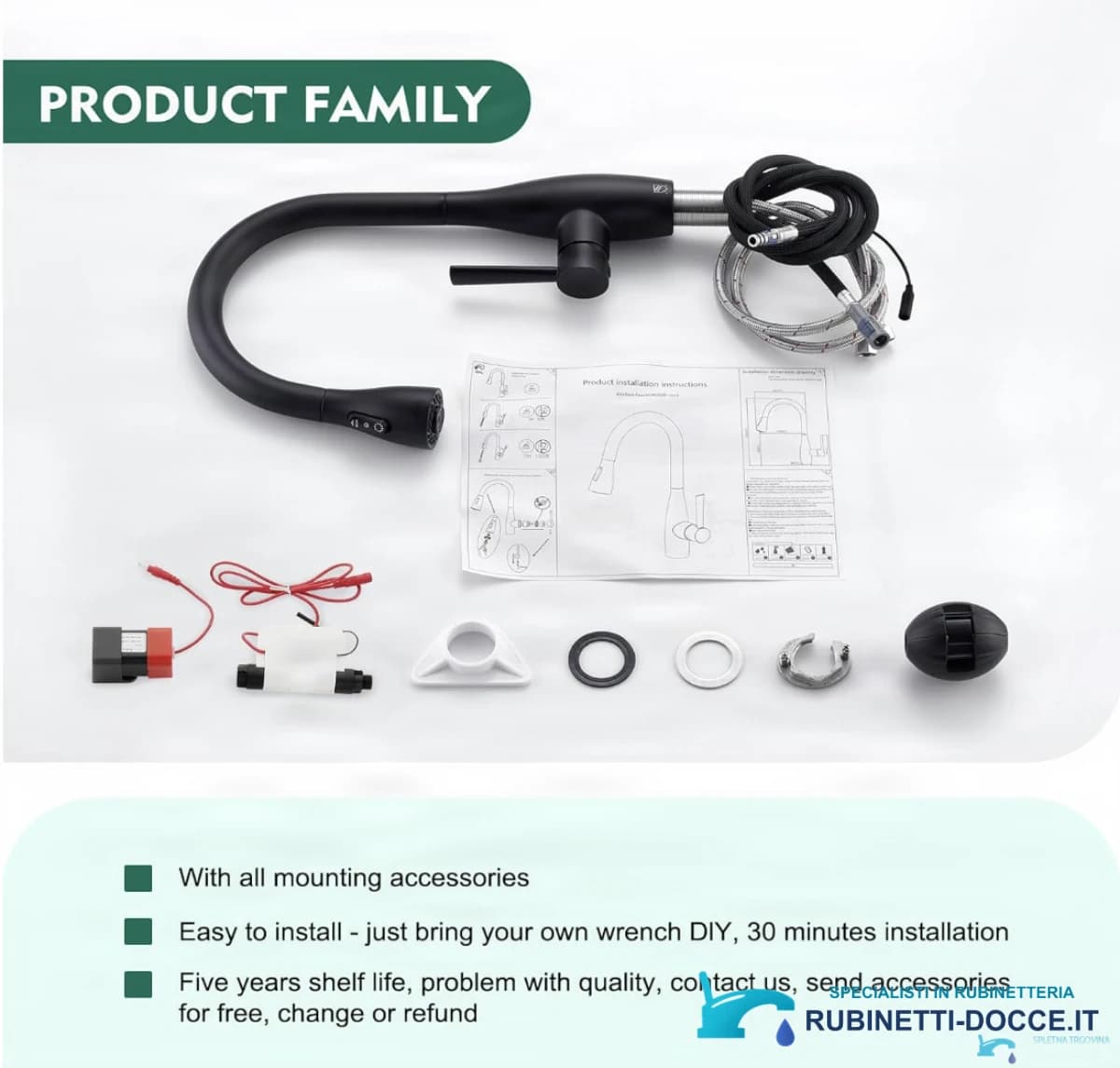 Dotazione del rubinetto smart KFS1428: tubi, centralina e accessori di montaggio