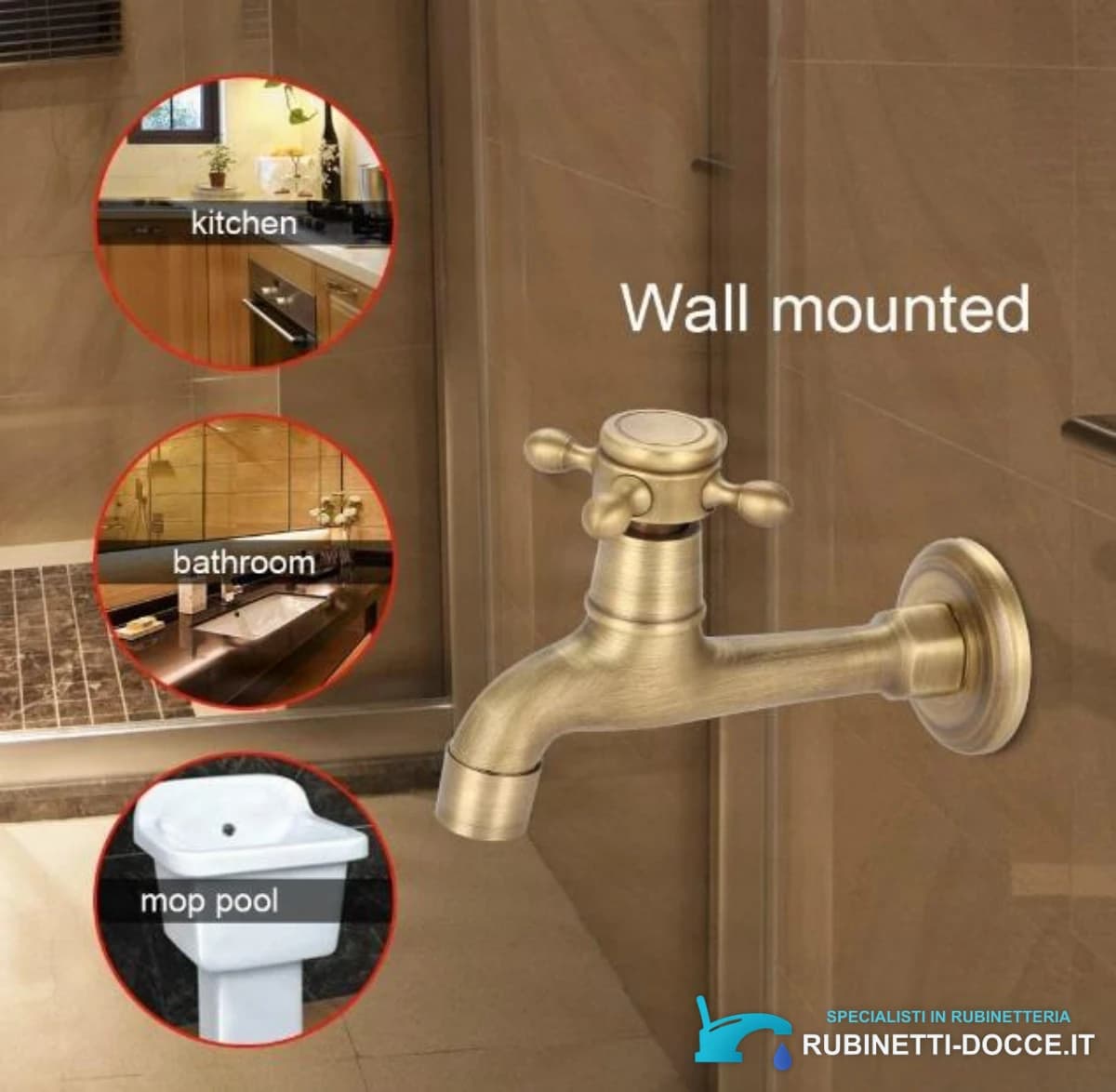Rubinetto da parete per bagno EYN CW1530 in ottone, più finiture e lunghezze da 9,5 o 12,5 cm