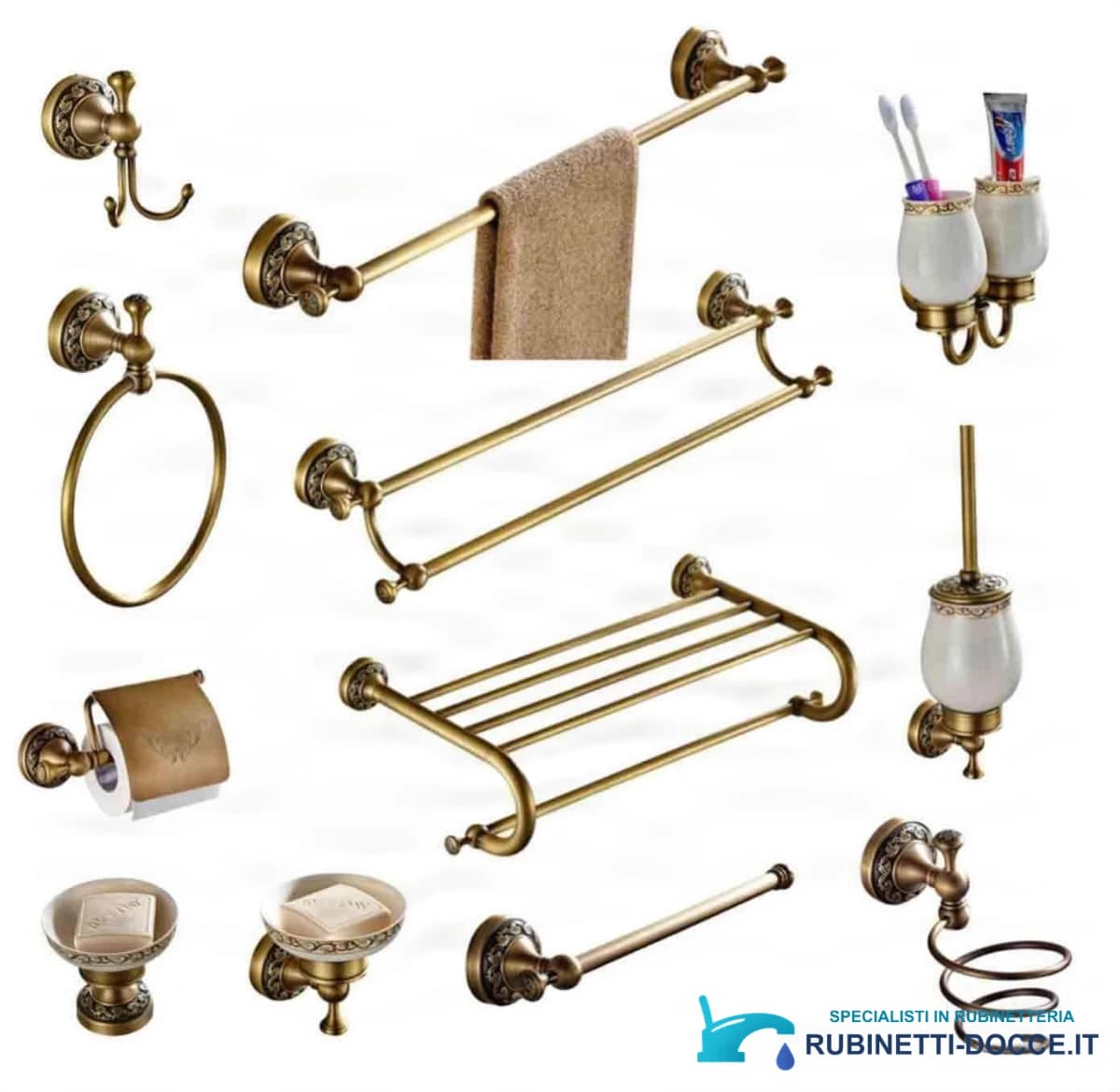 Accessori da bagno a parete EYN AQD1359 in stile rustico anticato, disponibili in più finiture