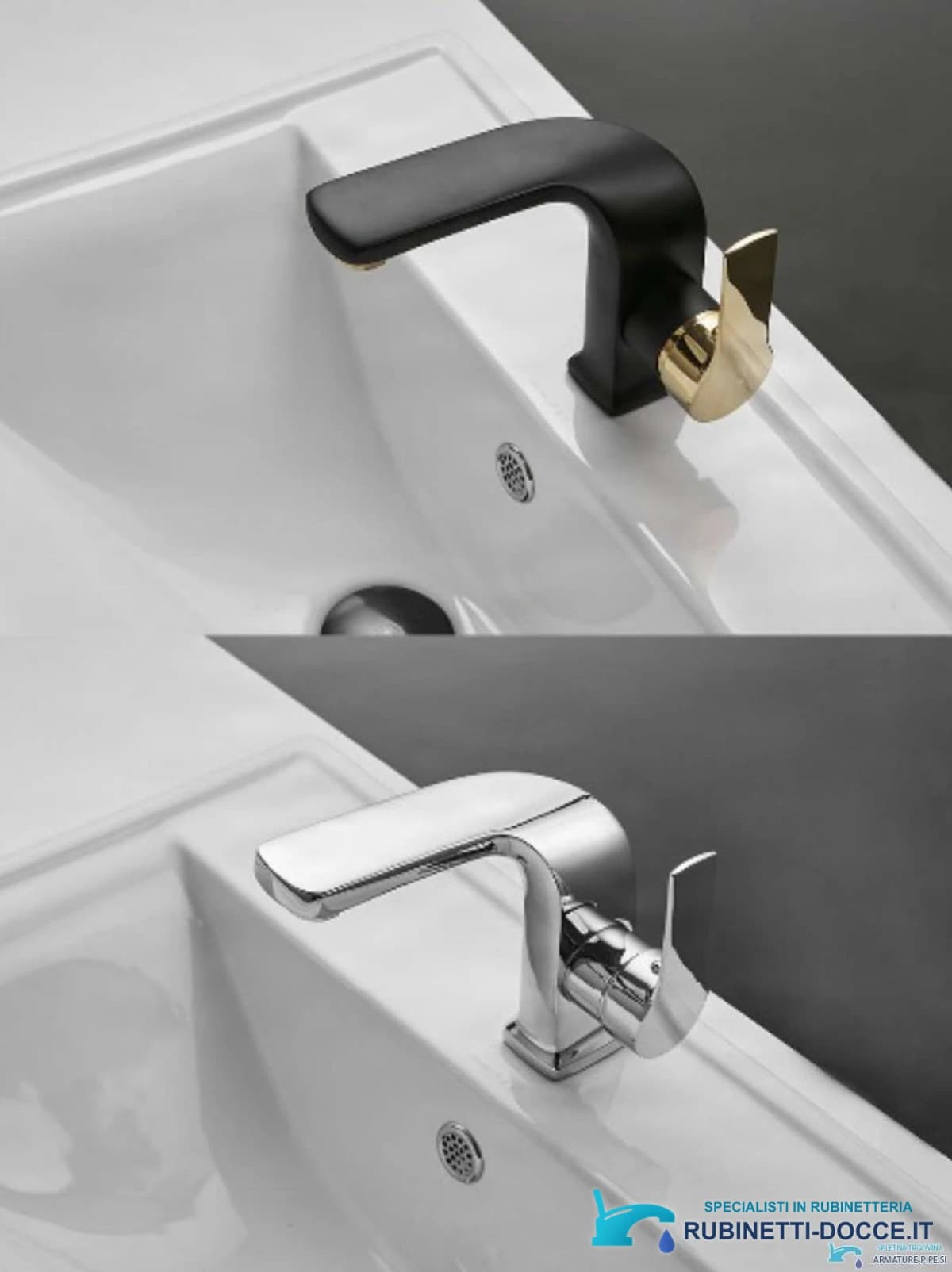 Esclusivo miscelatore lavabo NB4009 nero opaco con oro e in cromo