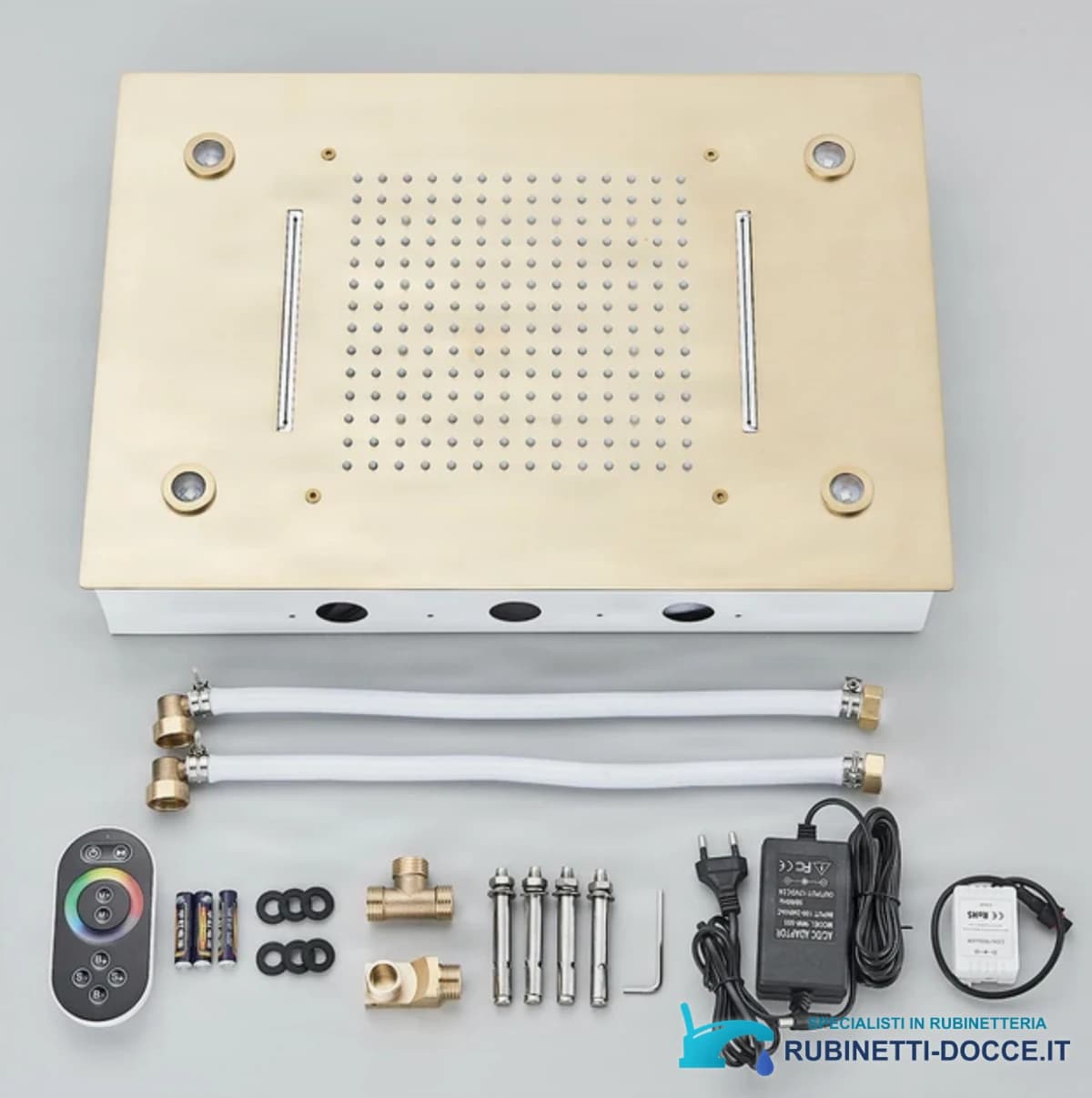Sistema doccia da incasso EYN PT8899 con LED, termostato, cascata e getti multipli, in più finiture tra cui nero opaco e cromo